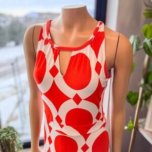 Banana Republic, Oceanside Ready Geometric Orange & White Maxi Dress-
Size:Small
